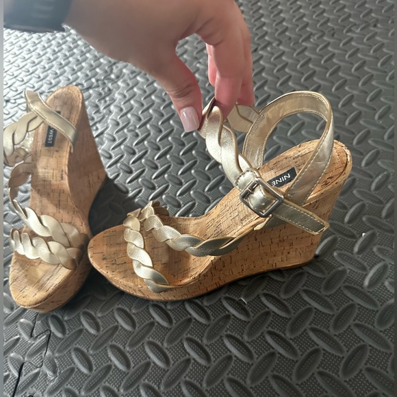 Nine West Cork Wedge Golden Strappy Sandals - Picture 4 of 6